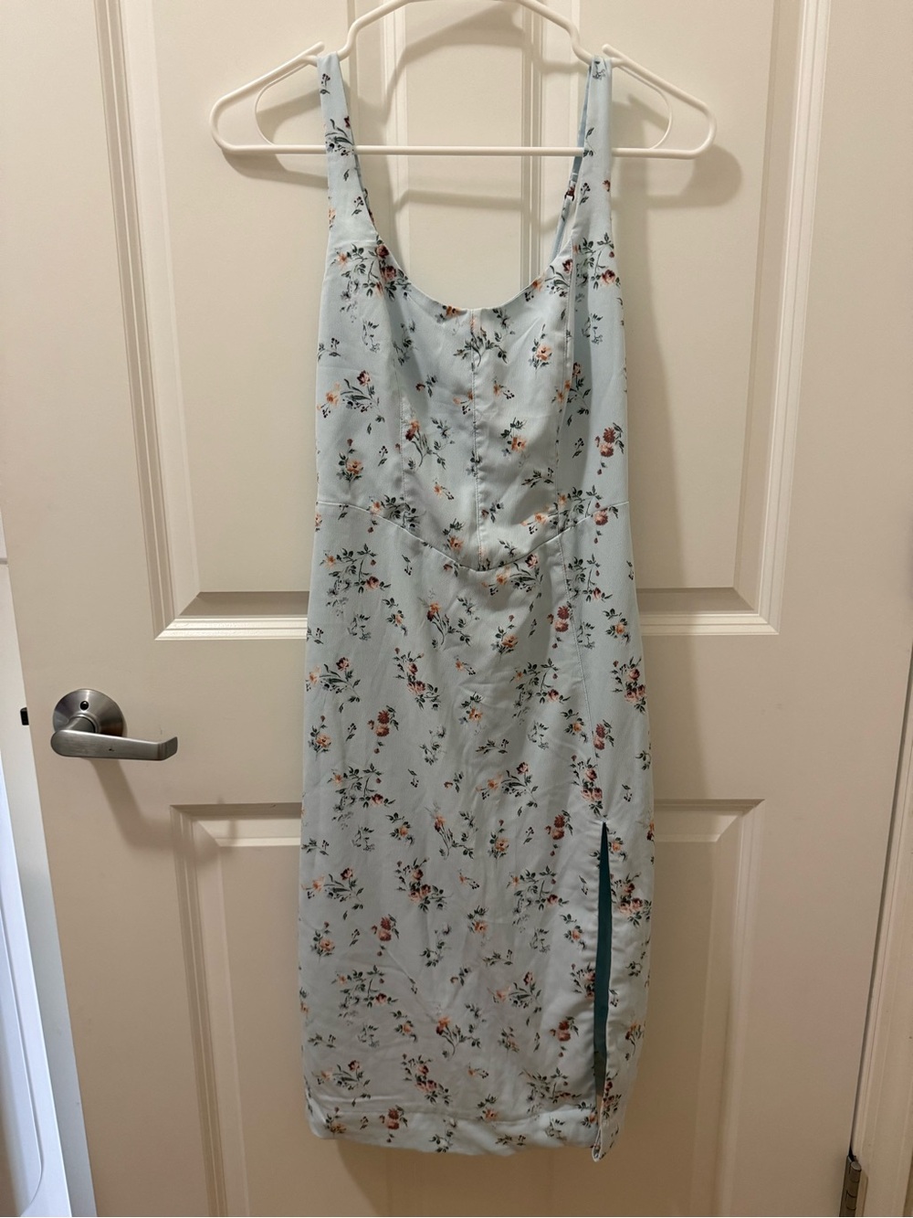 Abercrombie Light Blue Floral Slip Dress with Side Slit